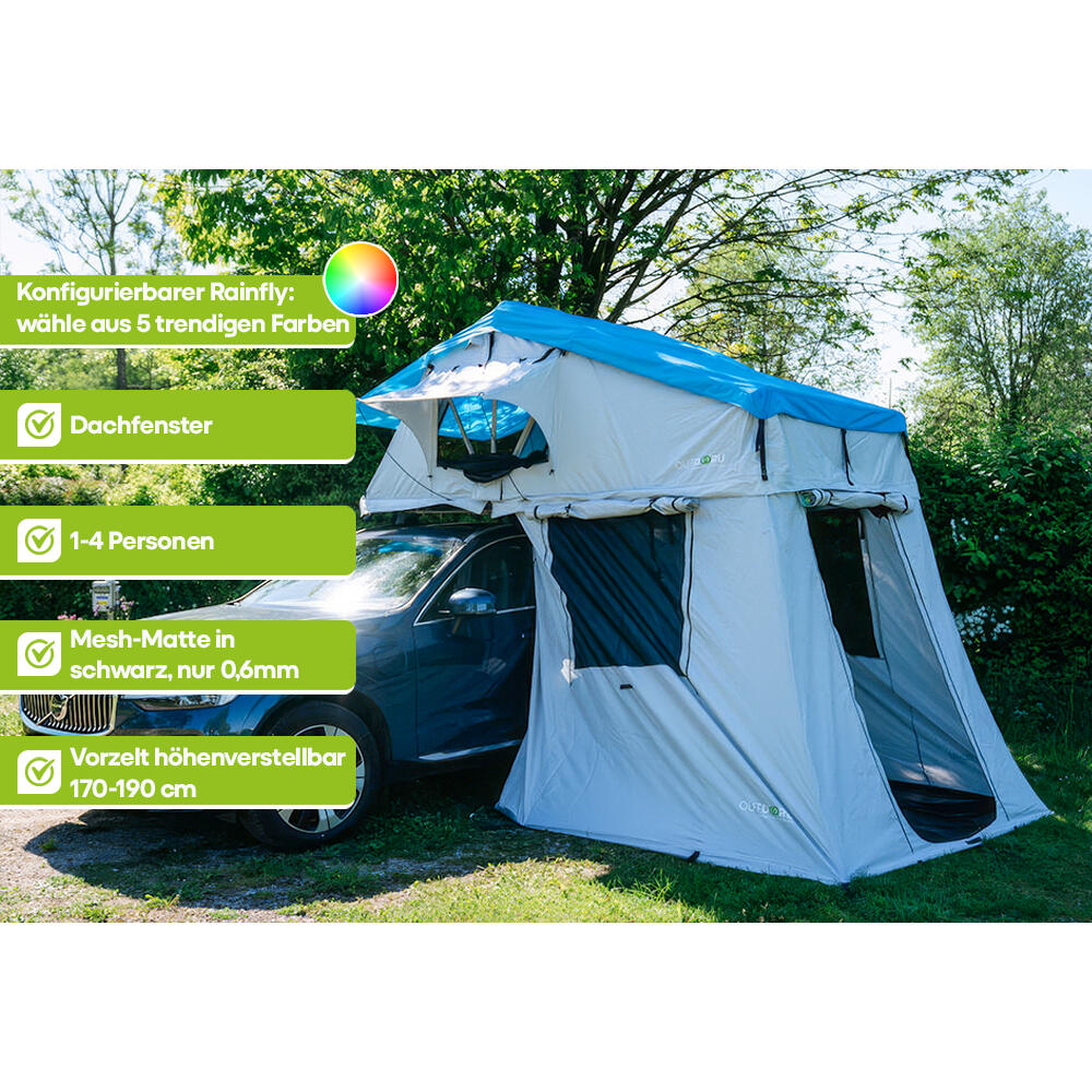 Dachzelt FamilyPlus - 4 Pers. 160cm - NordicBlue - inkl. Dachfe, Vorzelt, Mesh 2/9