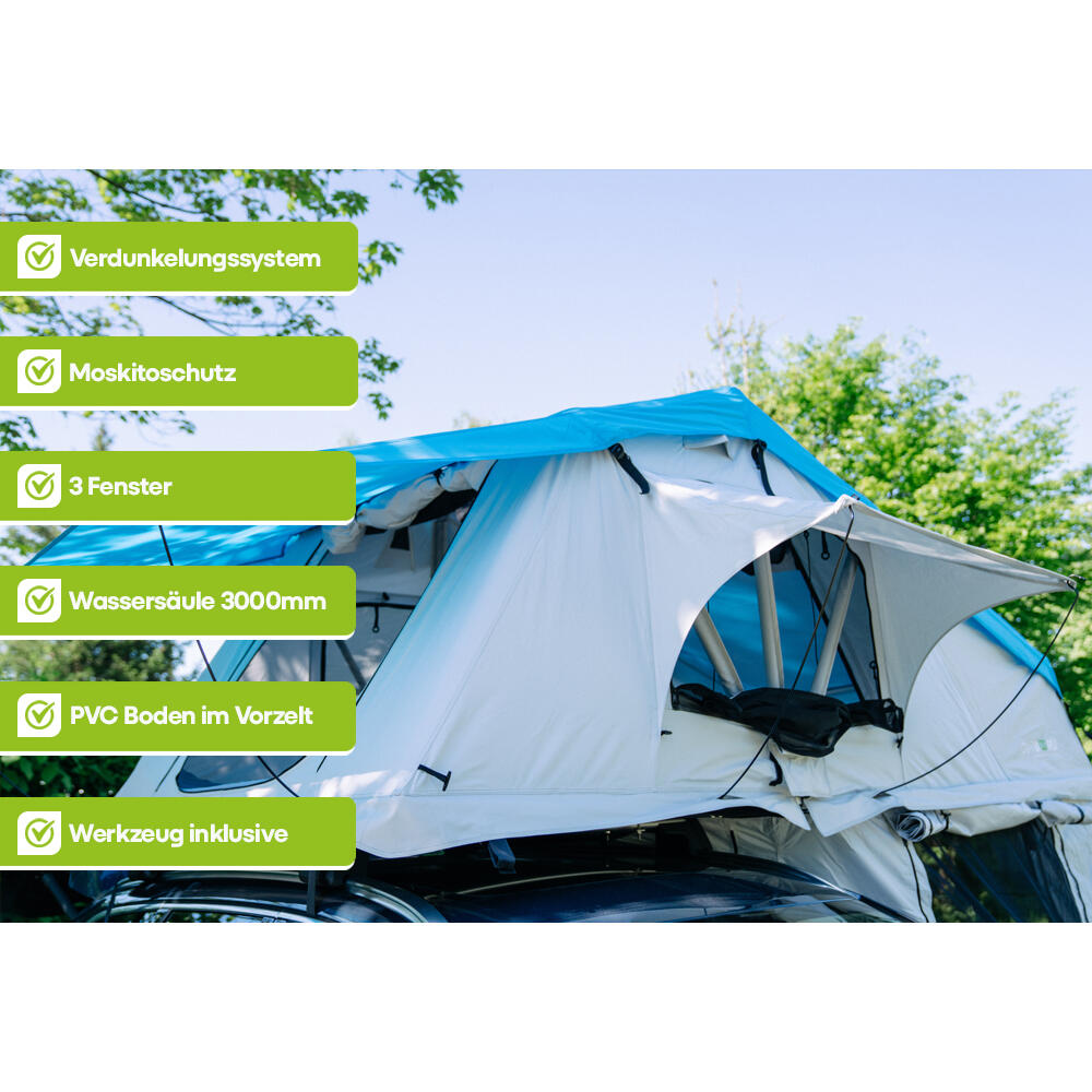 Dachzelt FamilyPlus - 4 Pers. 160cm - NordicBlue - inkl. Dachfe, Vorzelt, Mesh 4/9