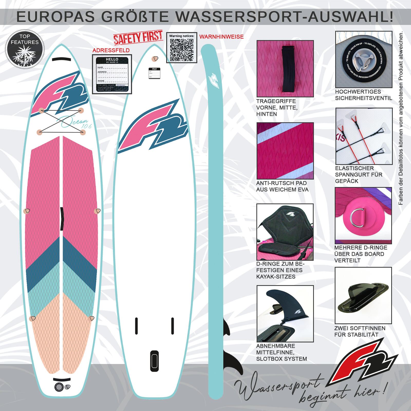 F2  Stand up Paddle Board OCEAN LTD - Woman SUP Board Only 11,5  Pink 2/4