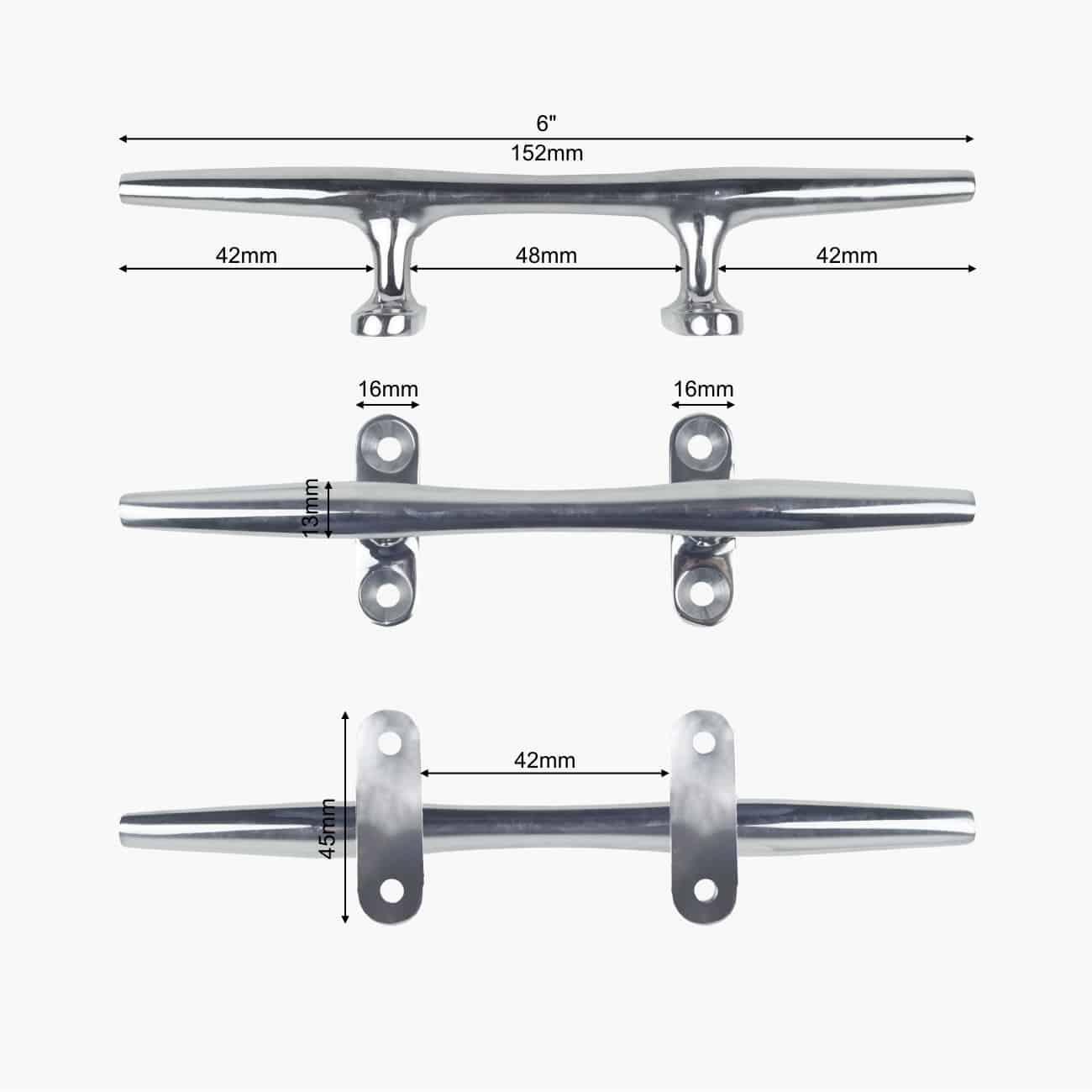 Lomo Stainless Steel Marine Cleat - 6" Hollow Base 3/5