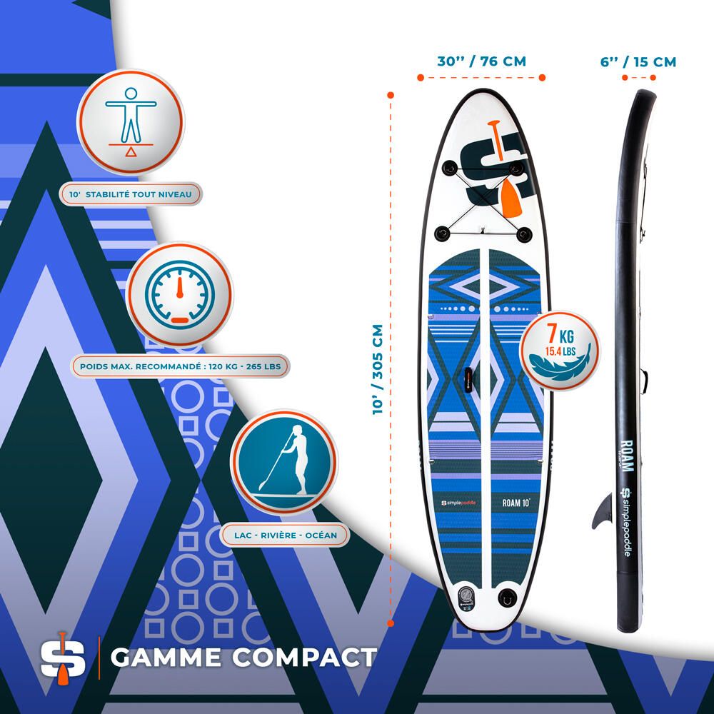 Opblaasbaar Paddle ROAM 10' (295x76x 15cm) met peddel, leash, pomp en draagtas 3/7