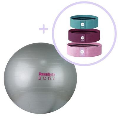 Women's health, gym ball 65 cm + 3 stuks booty bands fitness