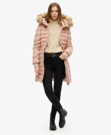 Parka de mujer con capucha de piel sintética media larga Superdry