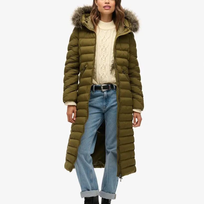 Long hooded puffer coat with faux fur for women Superdry Fuji