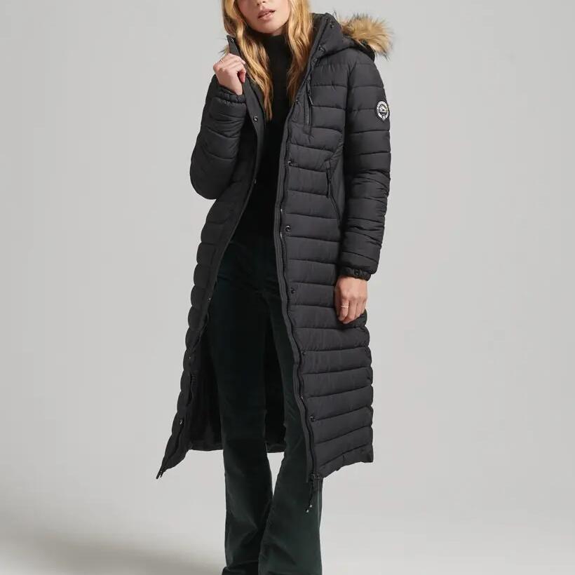 Long Hooded Puffer Jacket with fake fur for women Superdry