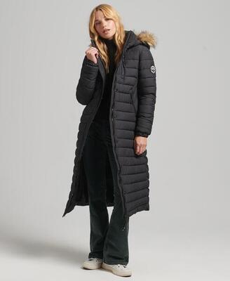 Lang en licht donsjack met nepbont voor vrouwen superdry