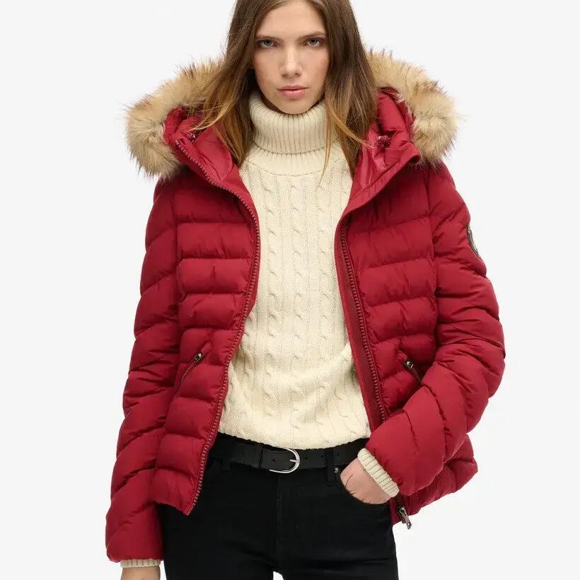Women's hooded puffer jacket with faux fur Superdry Fuji