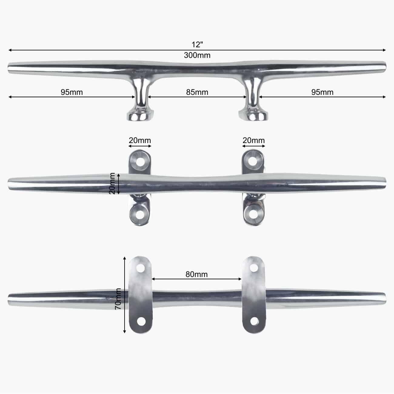 Lomo Stainless Steel Marine Cleat - 12" Hollow Base 3/5