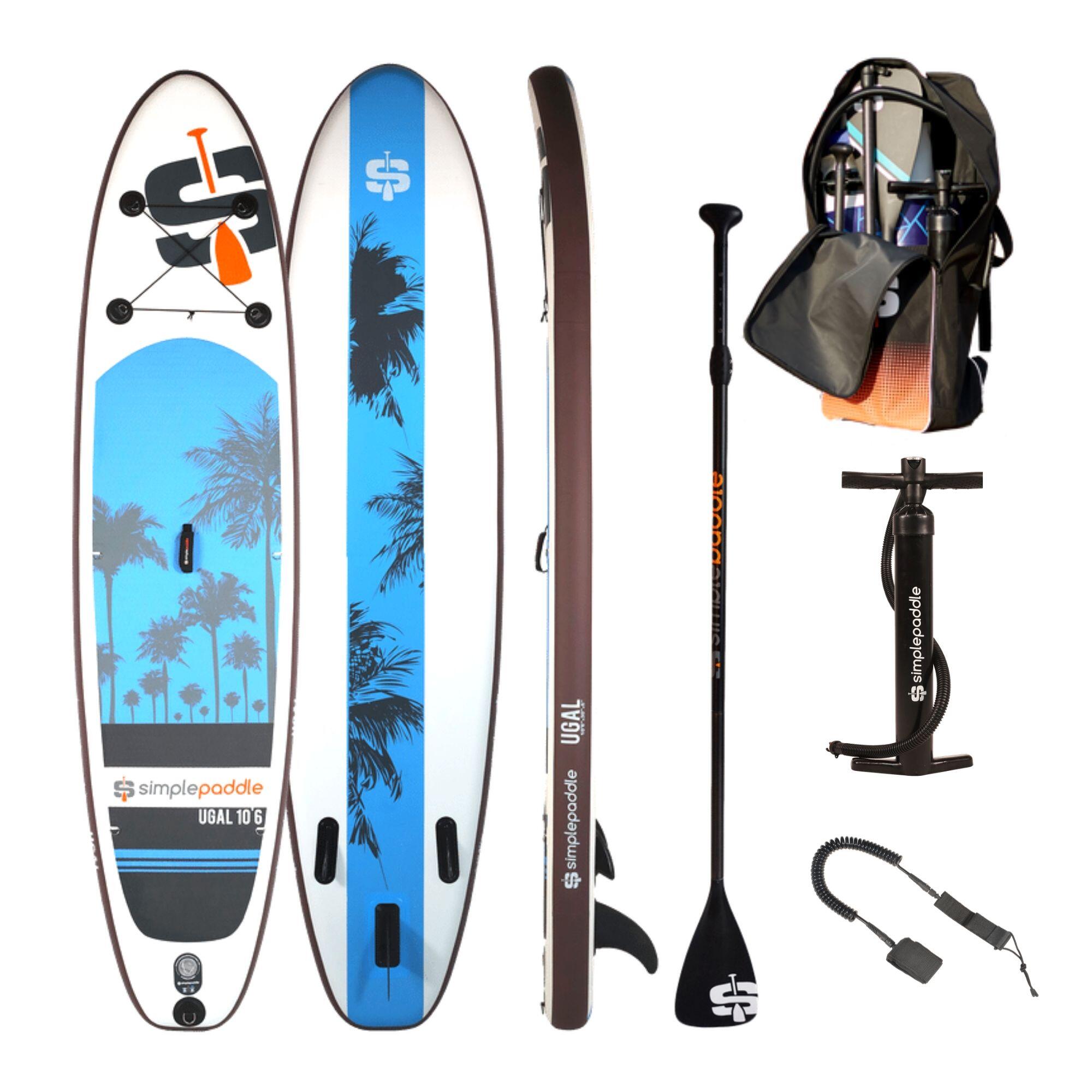 Simple Paddle - Paddle Gonflable Ugal 10'6(315 X 76 X 15 Cm) Avec Pagaie, Leash, Pompe Et Sac - Set De Stand Up Paddle - Bleu - Decathlon