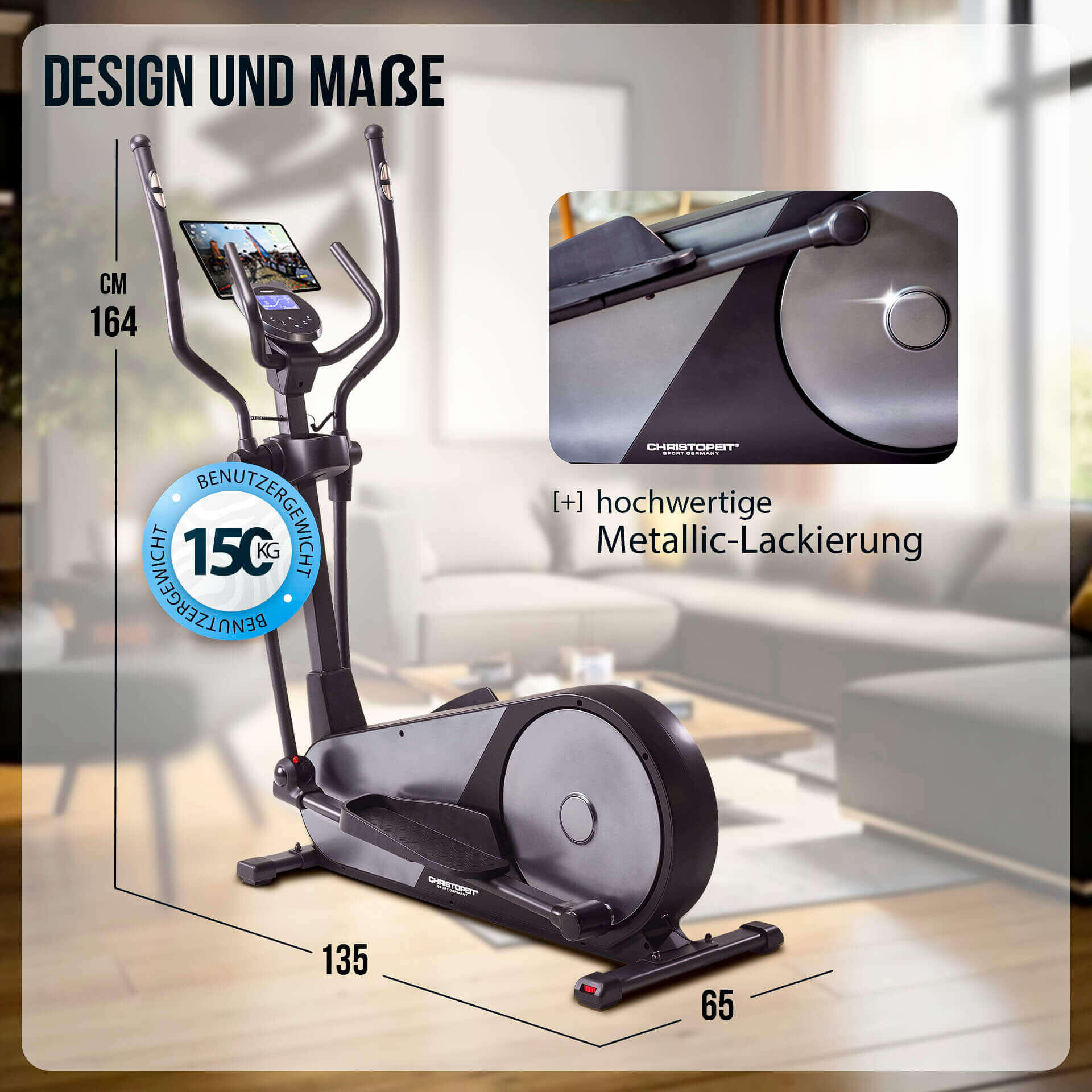 Vélo elliptique - Bluetooth - Kinomap - ergonomique - 150kg - 210cm EL 8000 6/7
