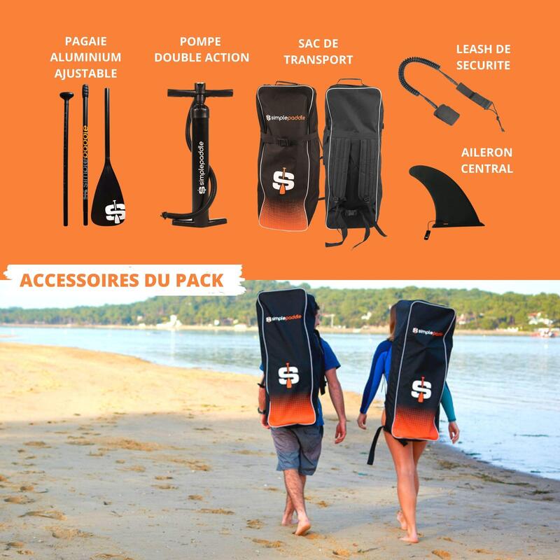 Paddle Gonflable L 11'  (335 x 81 x 15 cm) avec Pagaie, Leash, Pompe et Sac