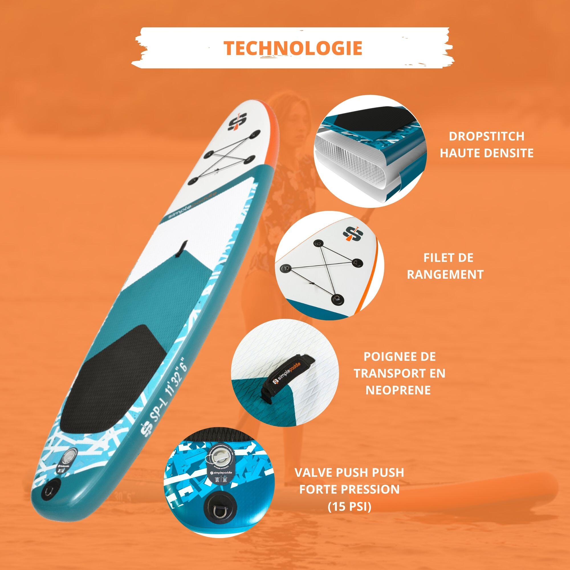 SUP Gonfiabile L 11' (335 x 81 x 15 cm) con pagaia, leash, pompa e sacca 4/7