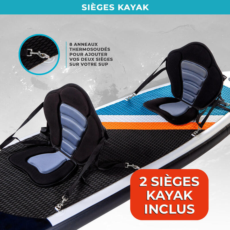 Paddle Gonflable TWO 12' (366x81x15cm) 2 Pagaies, 2 sièges ,Leash, Pompe et Sac
