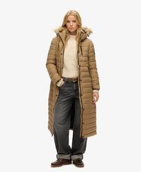 Manteau matelassé long à capuche en fausse fourrure de SUPERDRY