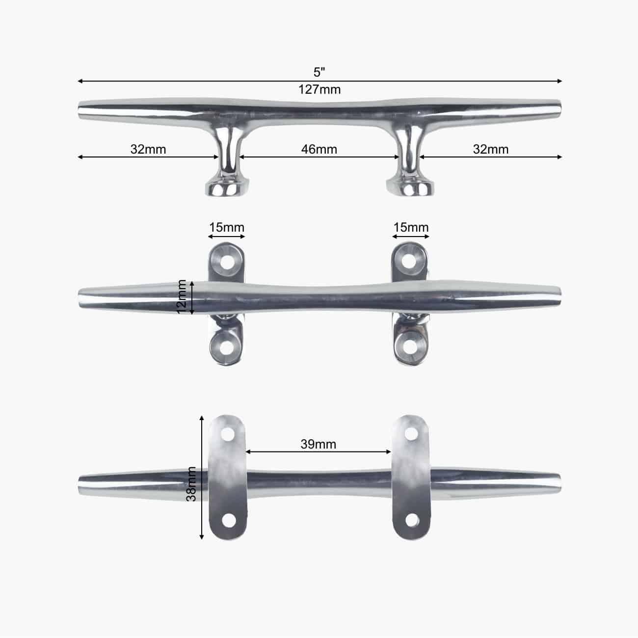 Lomo Stainless Steel Marine Cleat - 5" Hollow Base 4/5
