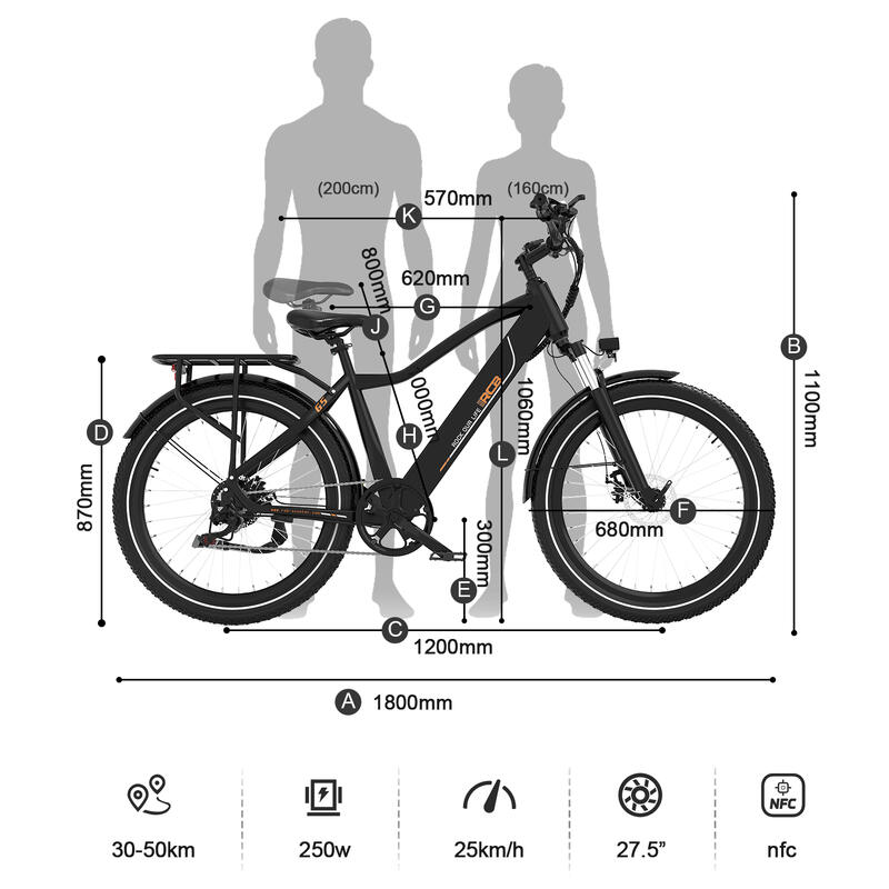 Vélo Electrique Adulte 27.5" E-Bike, APP & NFC, RCB-G5​