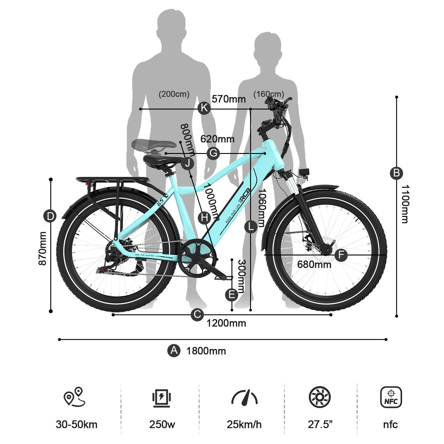 Electric City Bikes G5, E-bikes 27.5",APP&NFC,BLUE 6/8