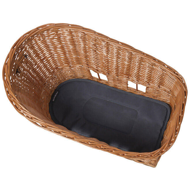 Basil Pasja Mik M Panier Vélo Pour Chien – Osier Tressé Main, 30L, Coussin Lavable, Plaque MIK Verrouillable, Amovible, Idéal Pour Vélos électriques