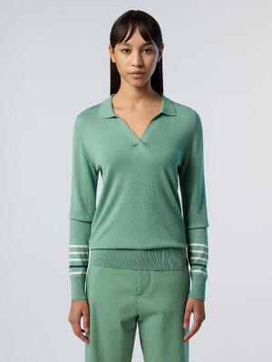 Maglione con scollo a V aloe vera da donna