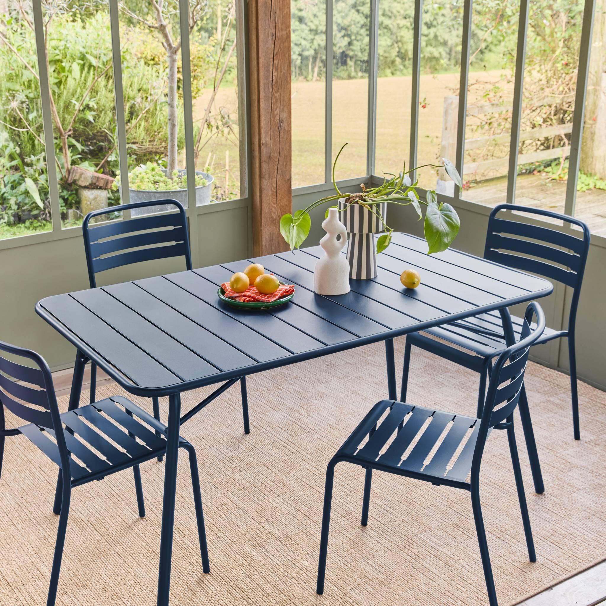 Mesa de jardim dobrável metálica, 140cm, Bleu marine 4/5