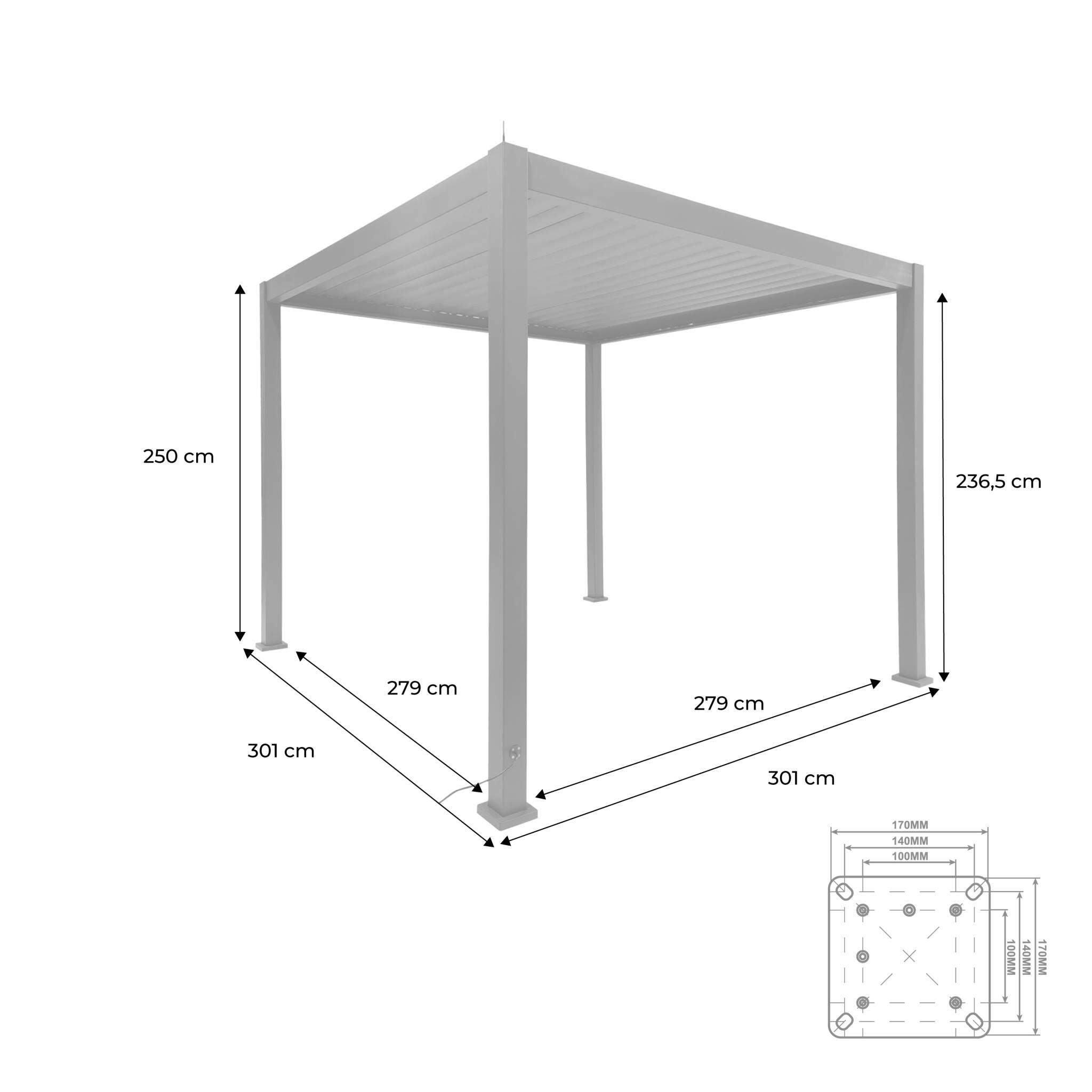 Pérgola bioclimática 3x3m eléctrica de aluminio con iluminación LED, Antracita 4/6