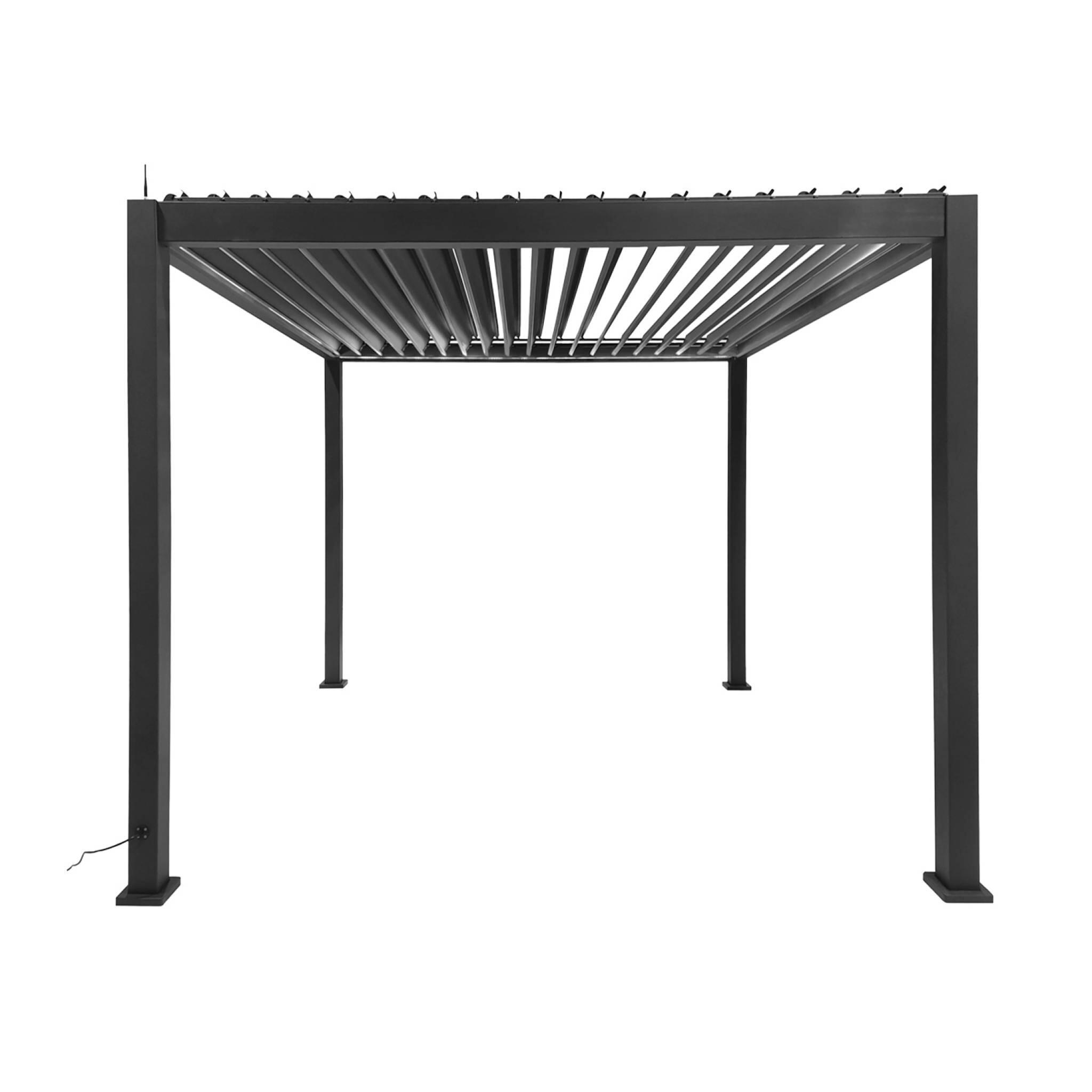 Pérgola bioclimática 3x3m eléctrica de aluminio con iluminación LED, Antracita 5/6