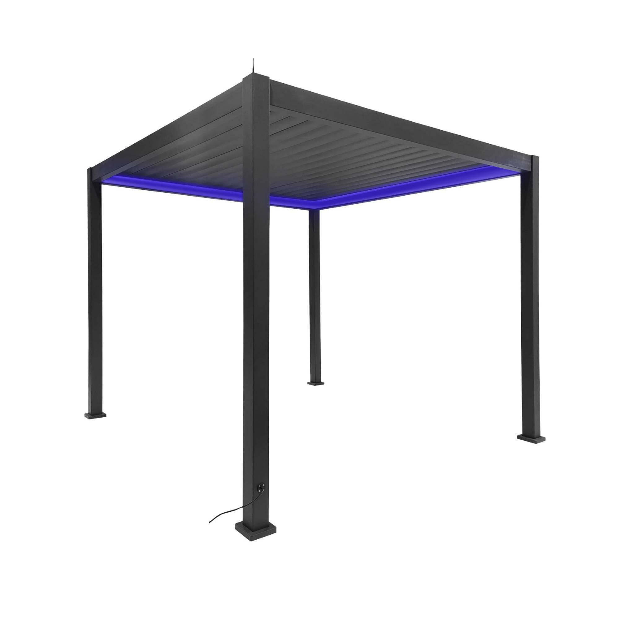 Pérgola bioclimática 3x3m eléctrica de aluminio con iluminación LED, Antracita 2/6