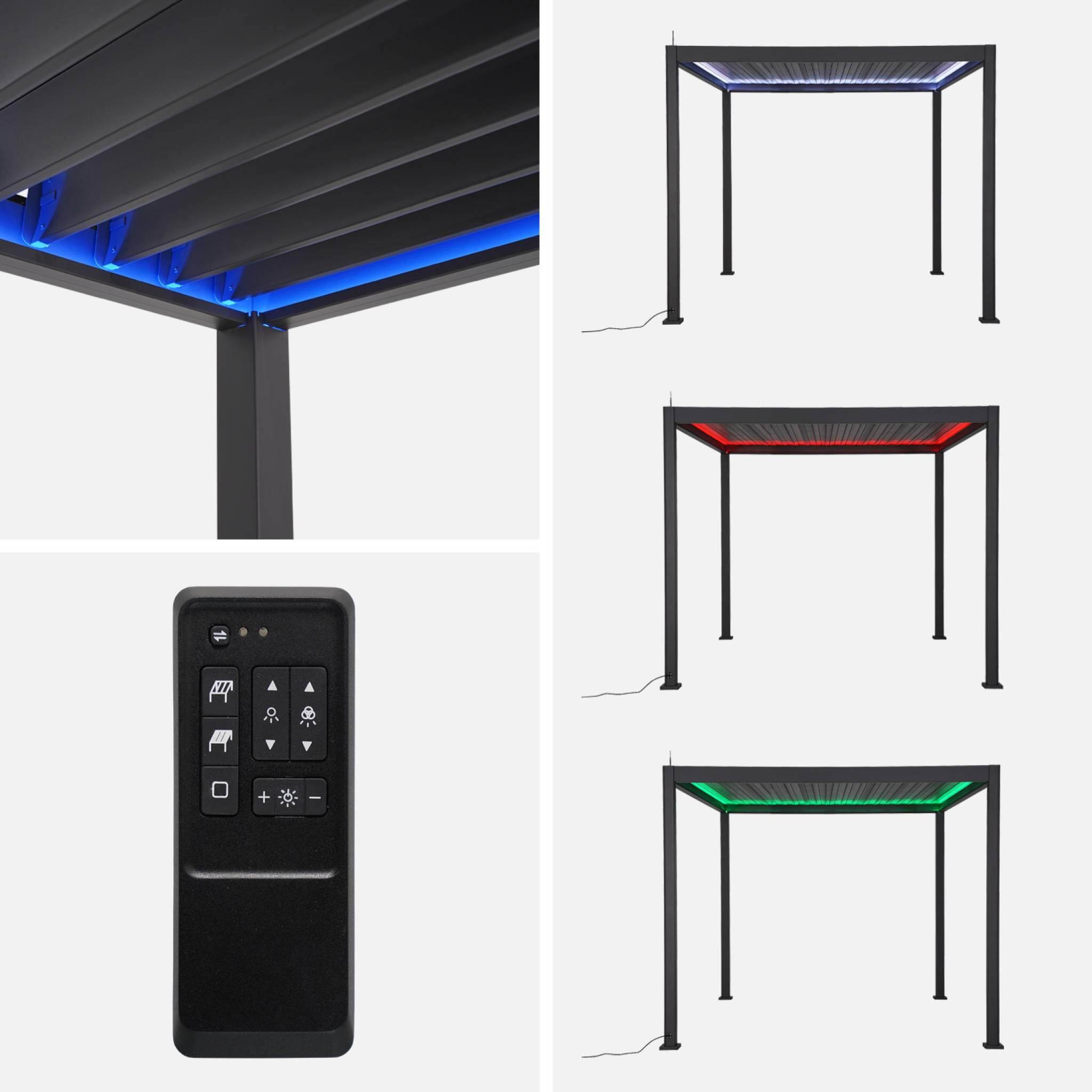 Pérgola bioclimática 3x3m eléctrica de aluminio con iluminación LED, Antracita 3/6