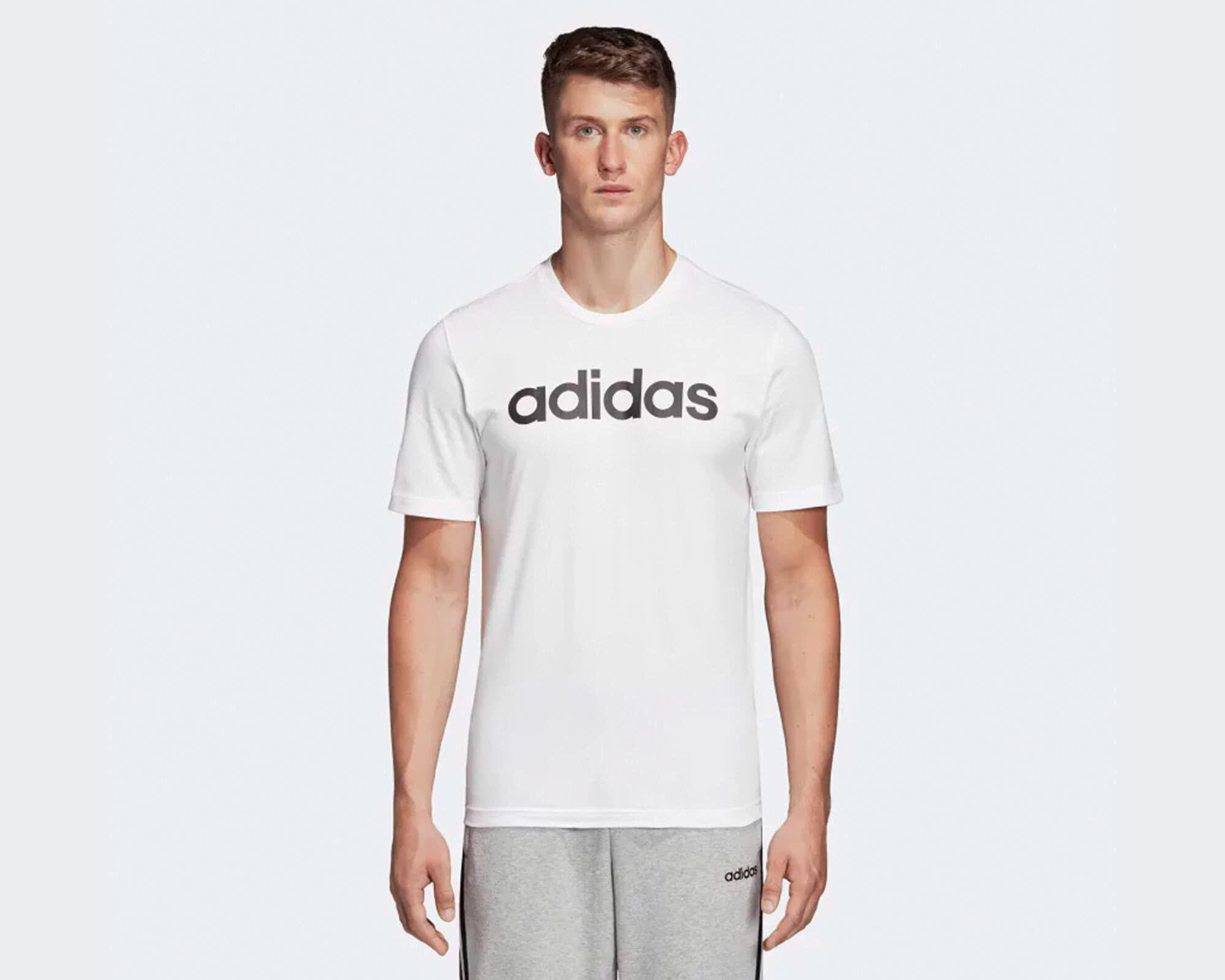 T-Shirt Uomo Adidas Essentials Linear in Bianco/Nero, Taglia L 2/4