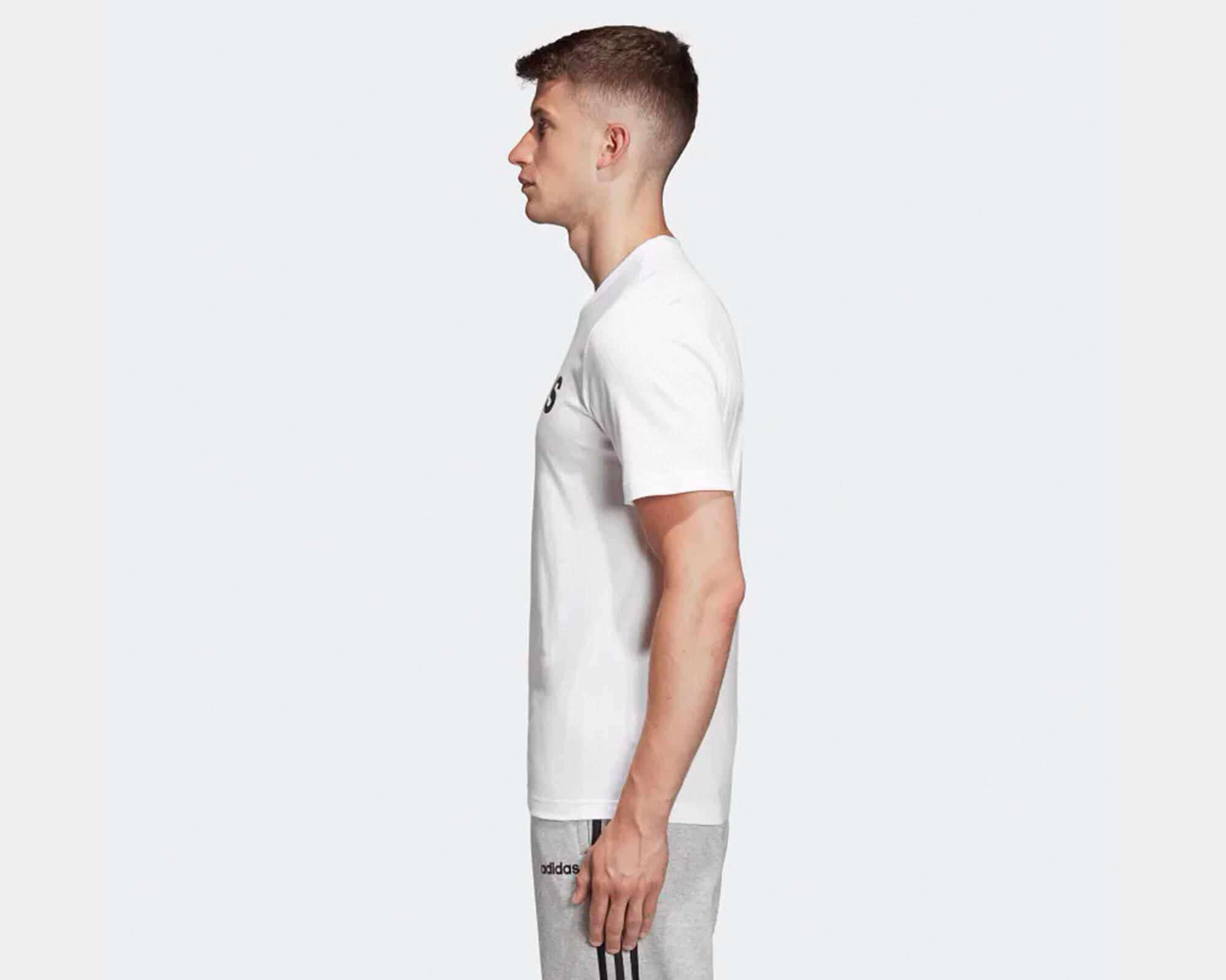 T-Shirt Uomo Adidas Essentials Linear in Bianco/Nero, Taglia L 3/4