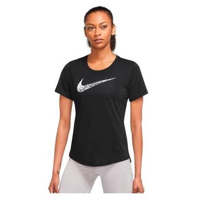 Maglietta Nike Swoosh Run da donna in Nero/Bianco - Taglia M