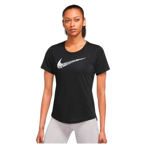 Maglietta Nike Swoosh Run da donna in Nero/Bianco - Taglia M