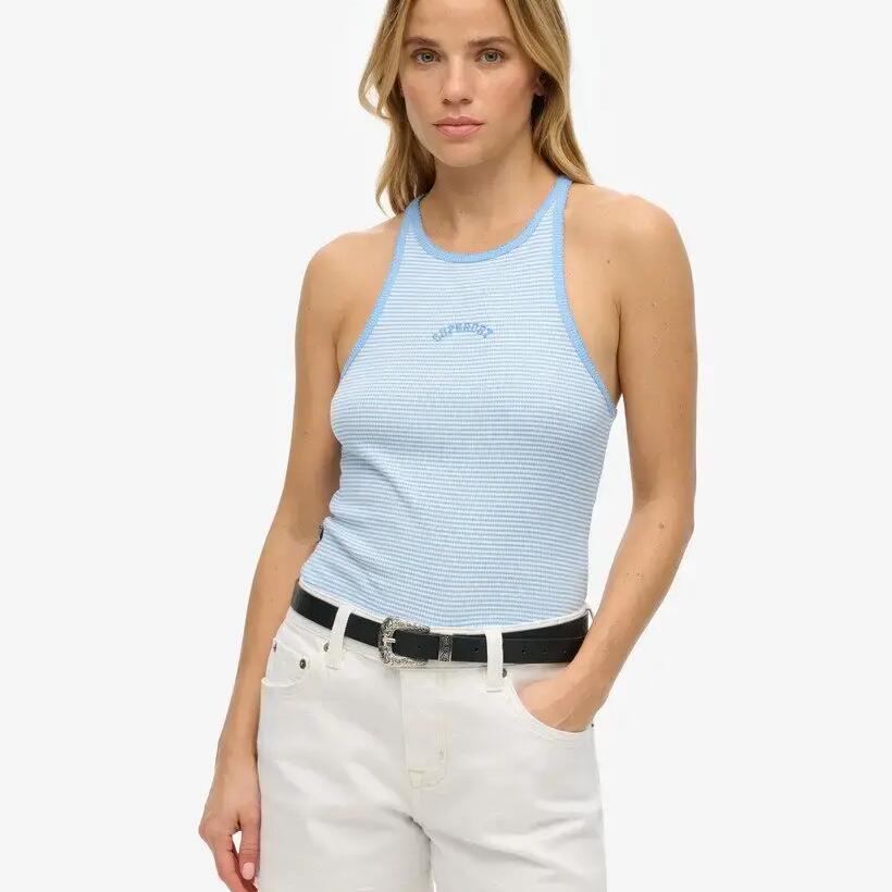Striped tank top with racerback and logo for women Superdry Essential