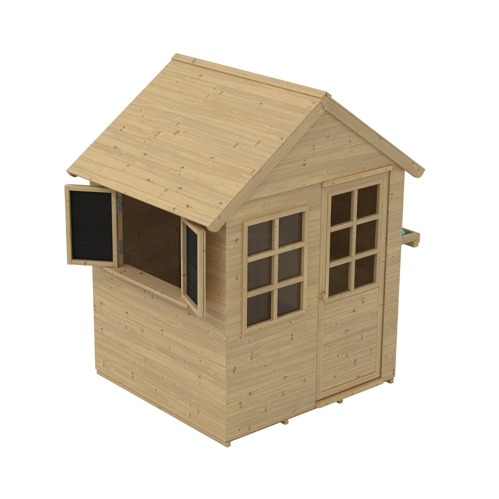 Kinderspielhaus mit Küche und Fensterläden ROMARIN Braun FSC® 3/5