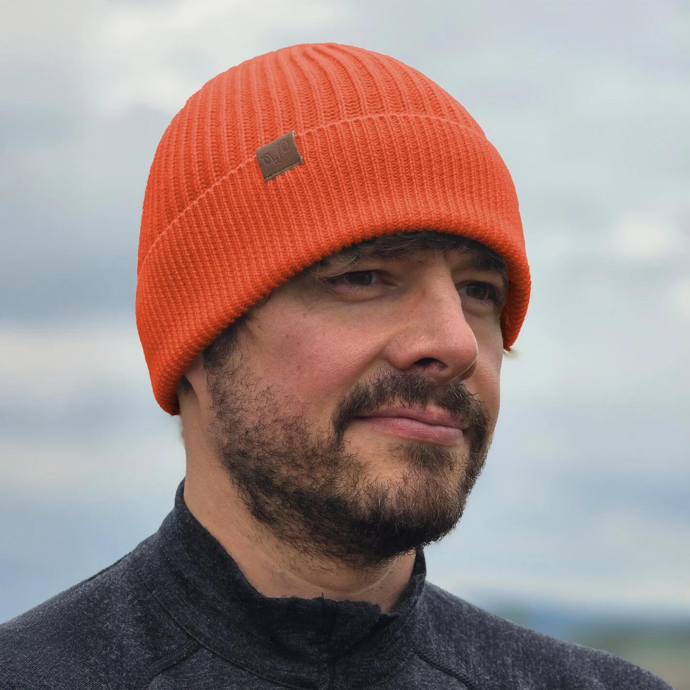 Czapka 100% Wełny Merino Fisherman Orange