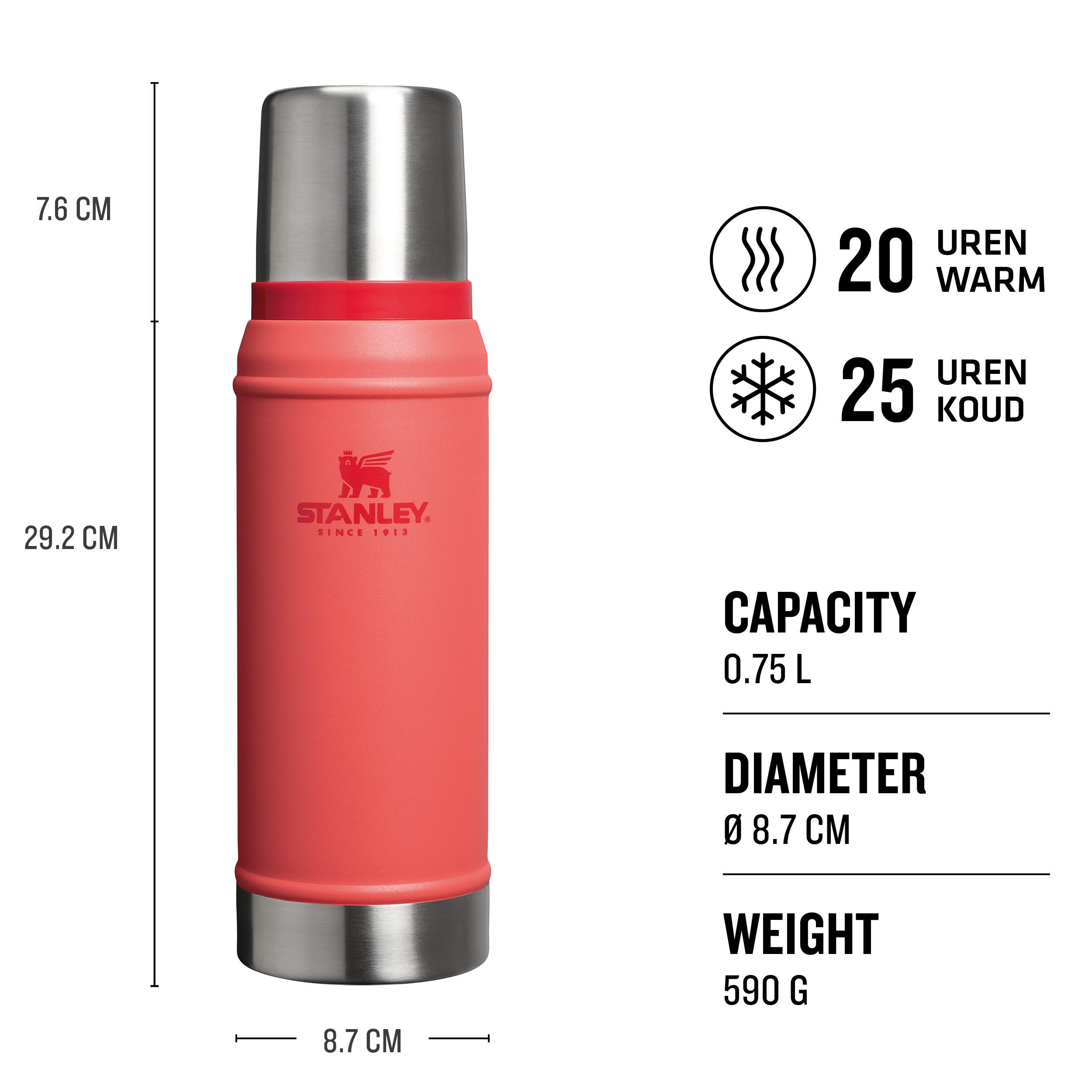 Thermosfles 'Classic' - 0,75L Wandelen Fietsen Dubbelwandige Vacuüm Isoleerfles 2/6
