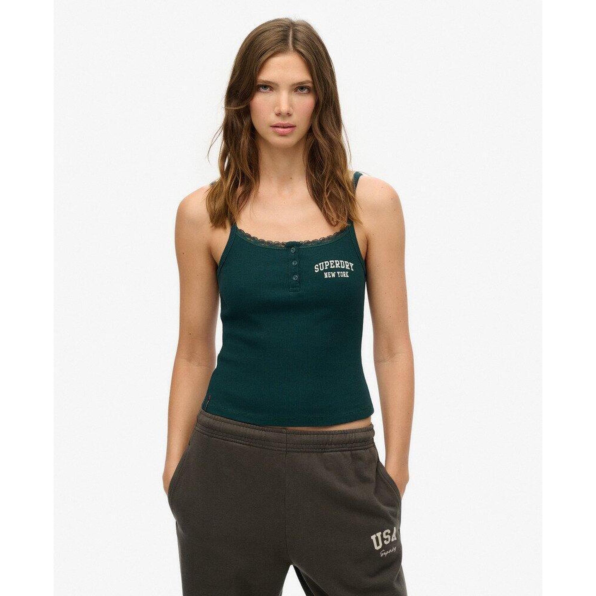 Superdry - Débardeur Brodé Athletic Button Cami - Sous Pull - Vert - Decathlon