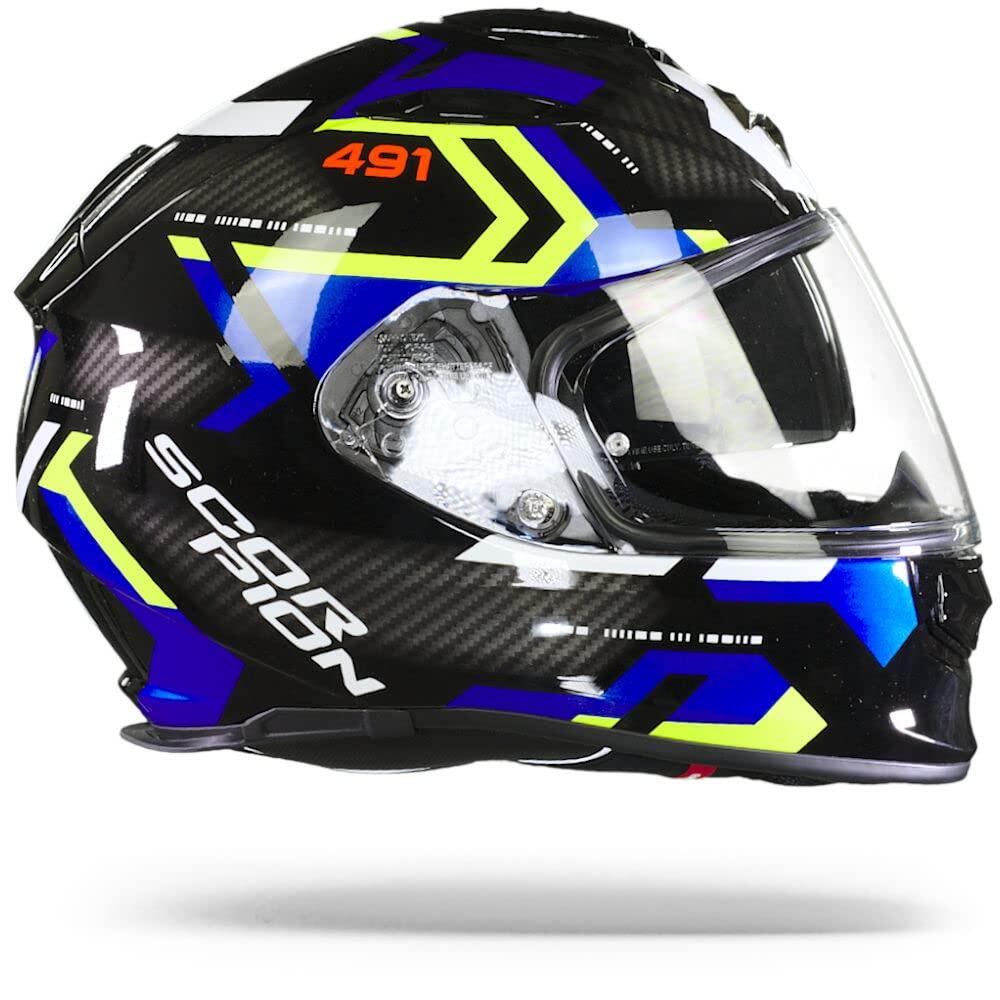 Casque Intégral EXO-491 Noir-Bleu-Jaune Fluo 3/4
