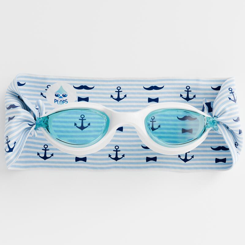 Waterplops - Lunettes Enfant Natation – Bandeau Tout Doux Ancres Moustaches - Lunettes De Natation - Blanc|bleu - 38 S - Decathlon