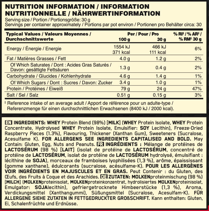 Siero di latte isolato - Gold Standard 100% Whey - Lampone al Cioccolato Bianco 3/6