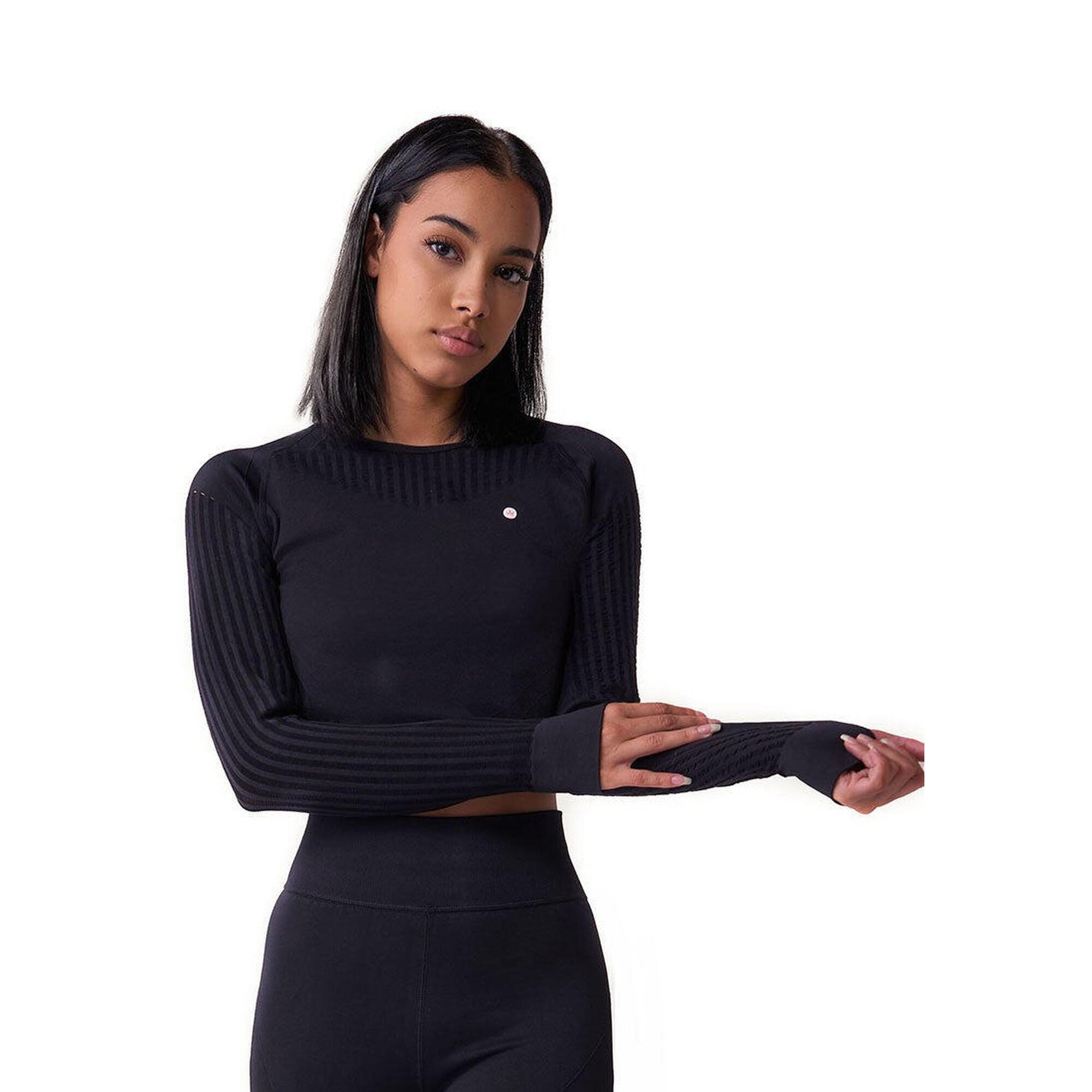 Anaissa - Crop Top Sans Coutures Manches Longues Femme Fitness Alisha - T-shirt Crop Top - Bleu - 42 M/l - Decathlon
