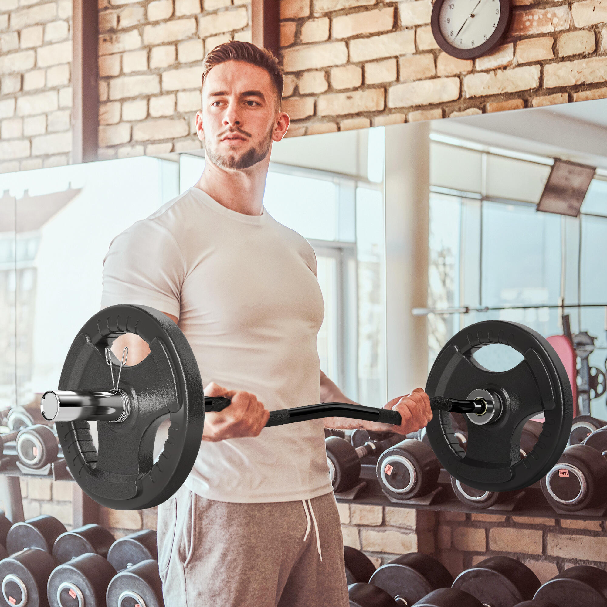 Barre de musculation en acier de 120 cm, barre EZ Curl avec 2 pinces, capacité d 3/9
