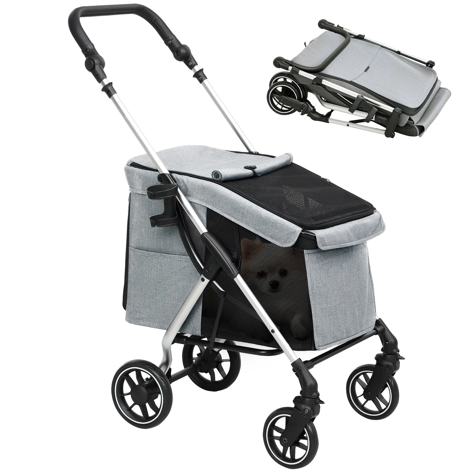 PAWHUT Carrinho de passeio para animais de estimação 80x48,5x106 cm cinza claro PawHut