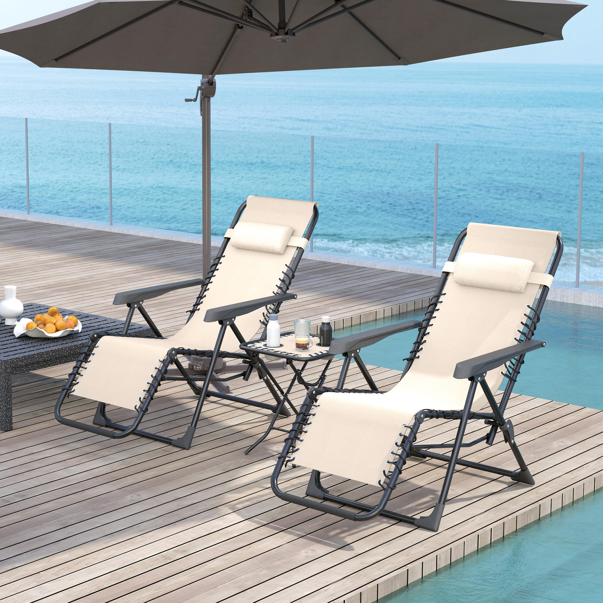 Conjunto de Tumbonas Outsunny 90x65x110 cm Beige 2/7