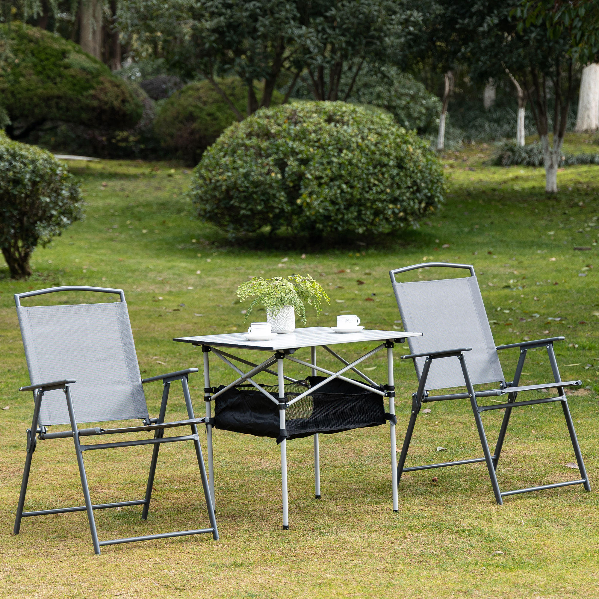 Mesa de Camping Outsunny 70x70x69 cm Plata 2/7