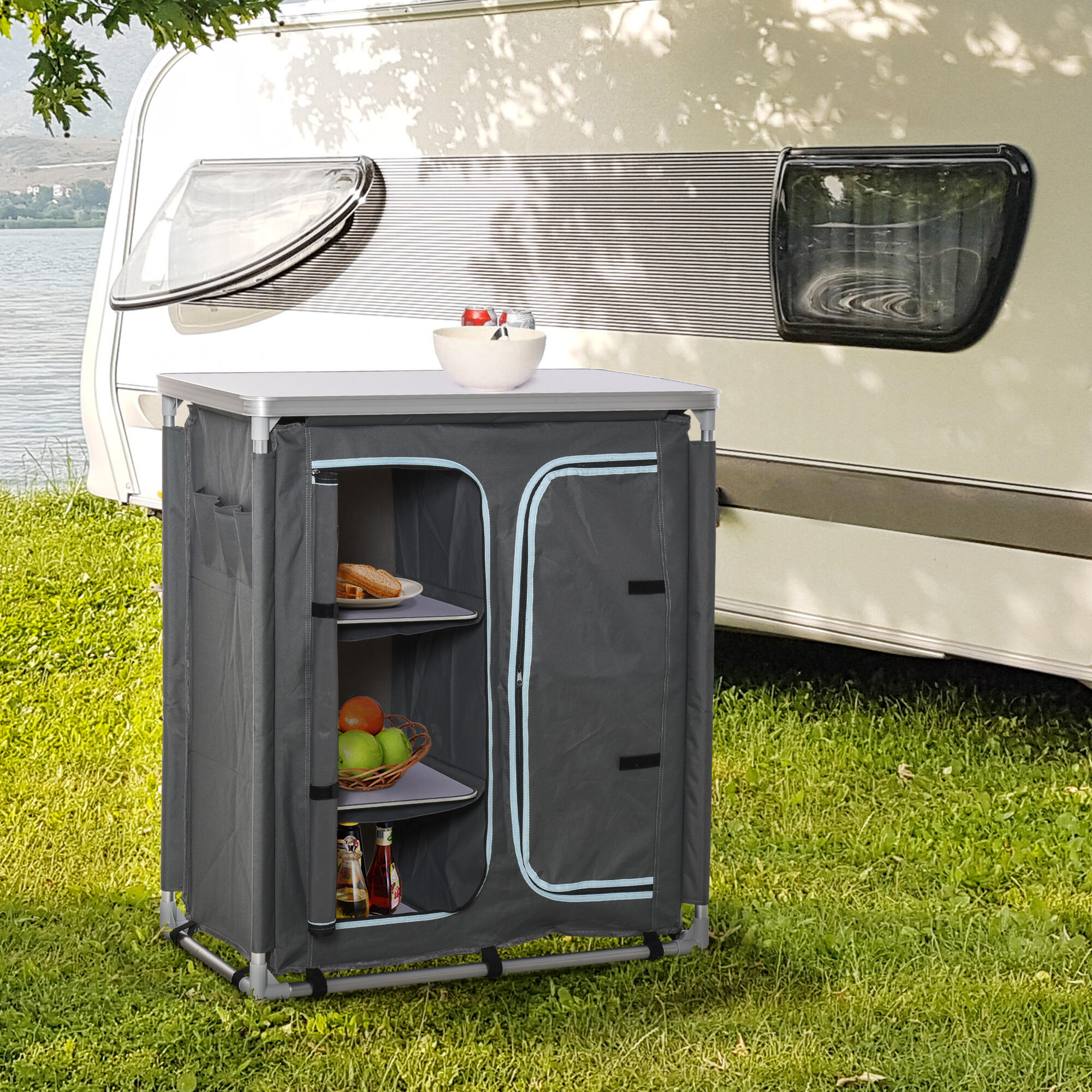 Armario de Camping Outsunny 96x49.5x104 cm Gris 2/7