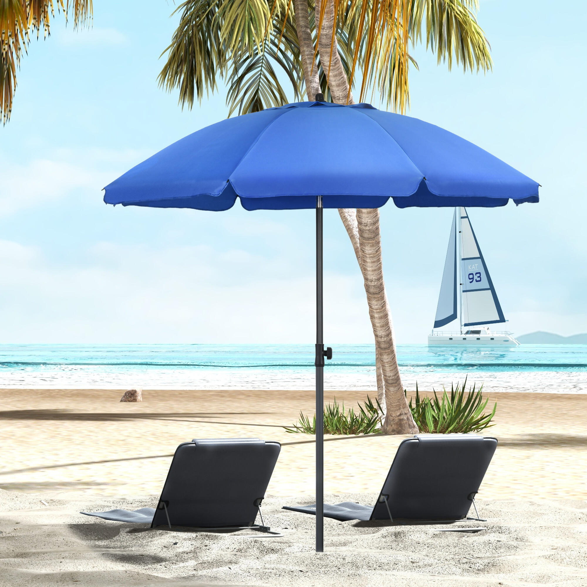 Chapéu de sol praia ø180x209 cm azul Outsunny 2/7