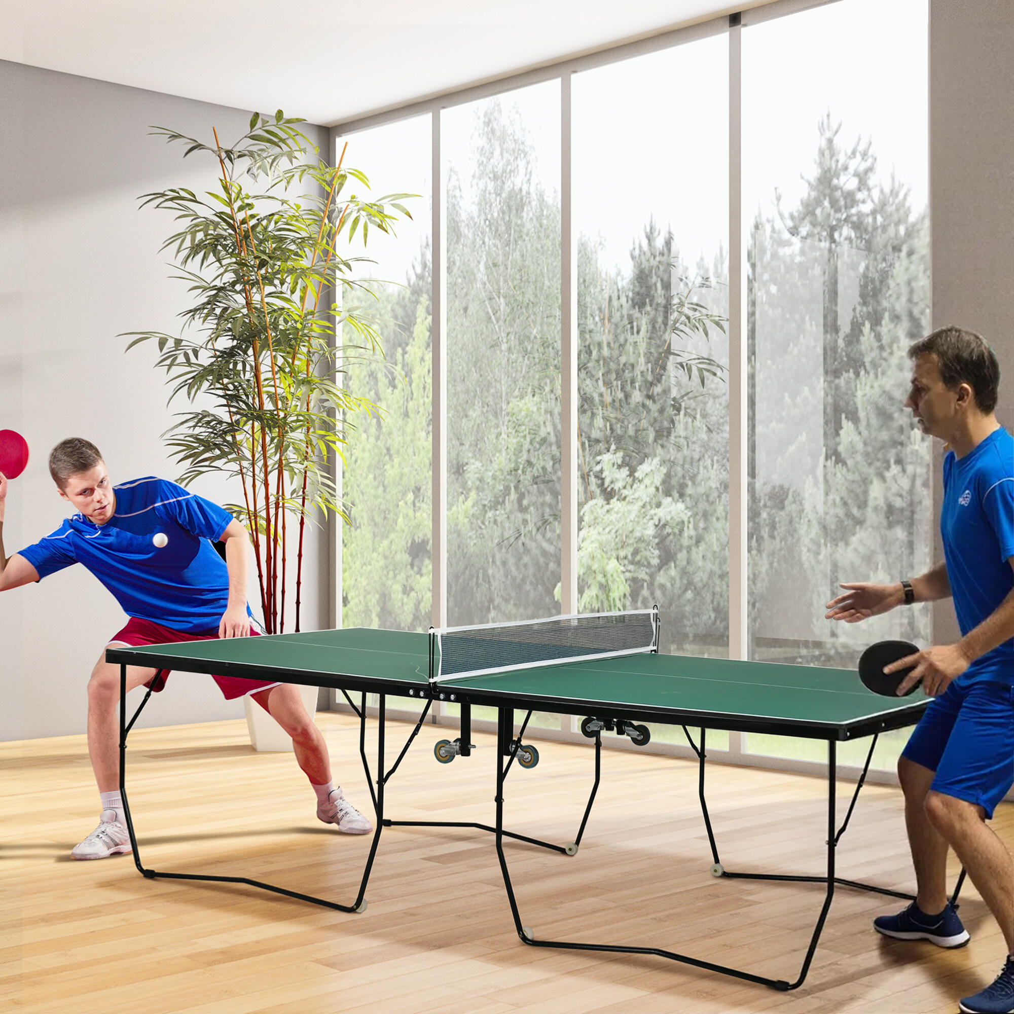 SPORTNOW Tavolo da Ping Pong Pieghevole con Ruote, Racchette, Palline e Rete 2/7