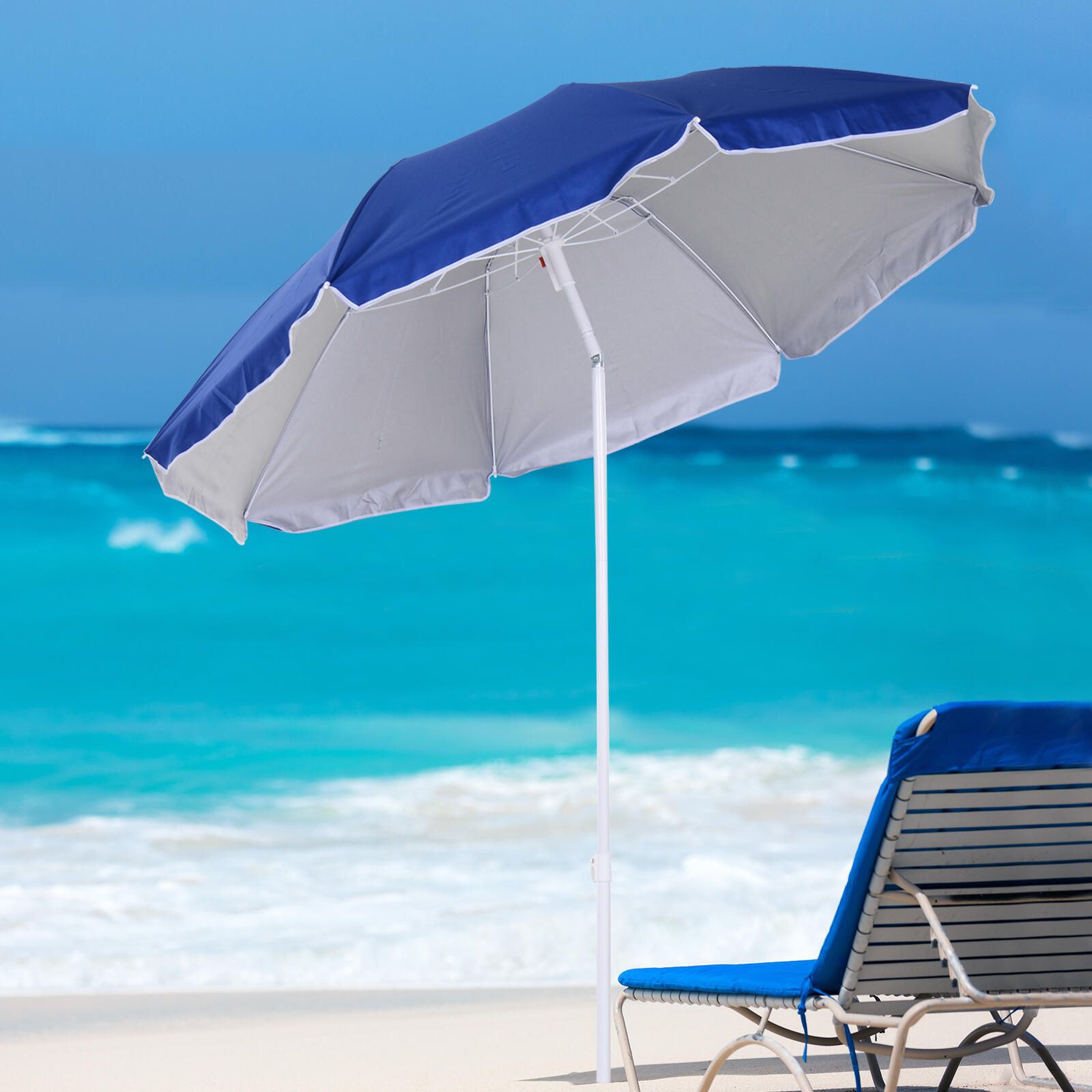 Chapéu de sol de praia ø160x205 cm azul Outsunny 2/7