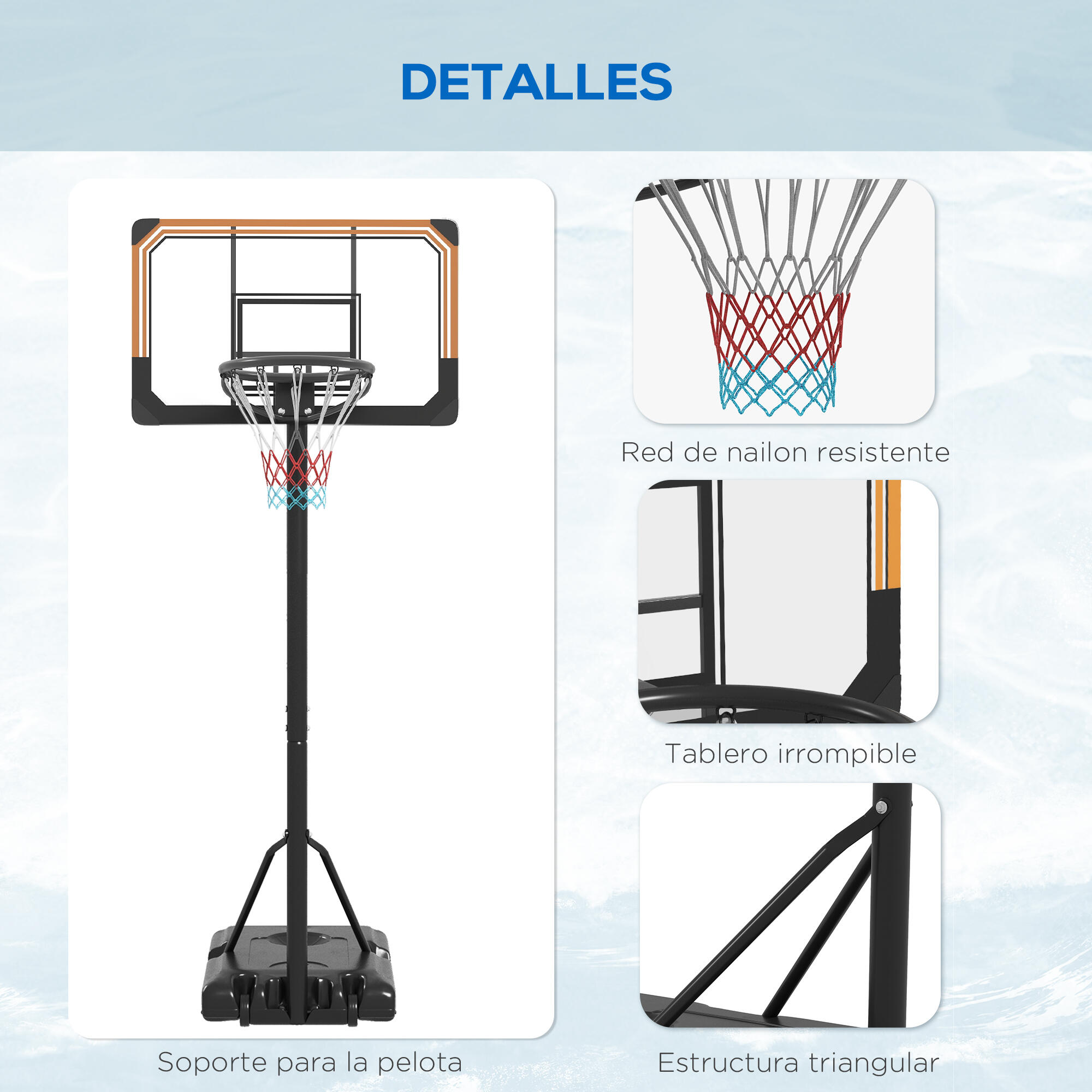 Tabela de basquetebol 71x45x235-264 cm preto SPORTNOW 7/7